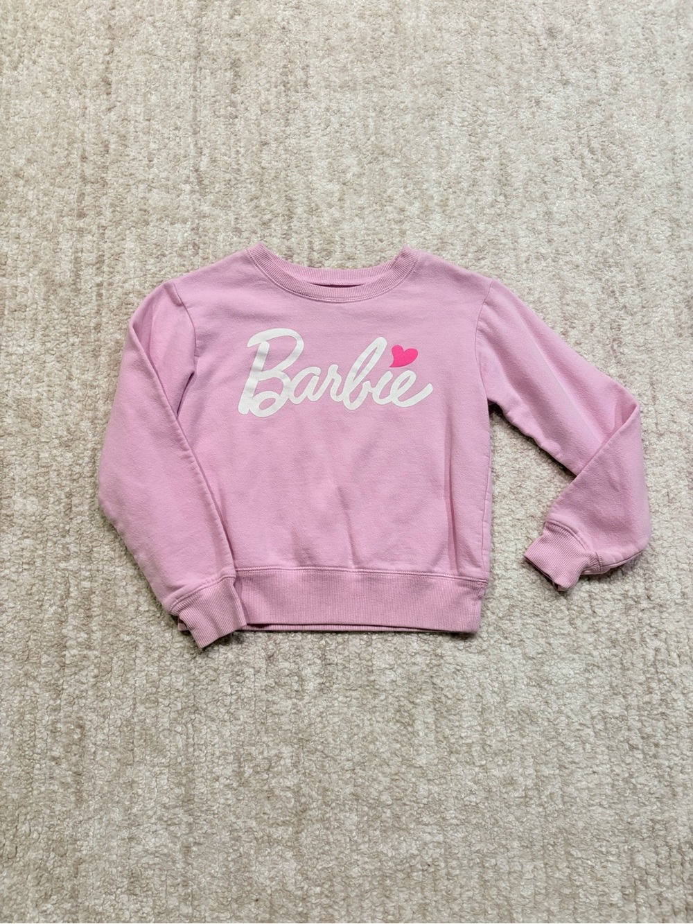 Barbie Light Pink Crewneck Sweatshirt with White Logo and Pink Heart